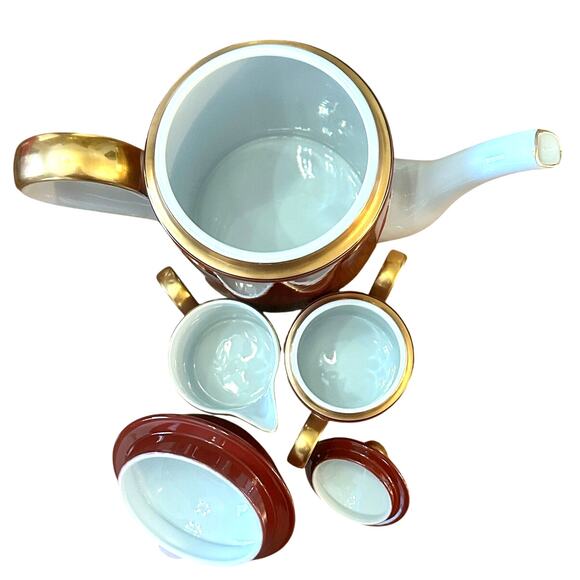 Fitz & Floyd Renaissance 'Cinnabar' Tea/Coffee Pot Sugar and Creamer Set - Picture 3 of 8